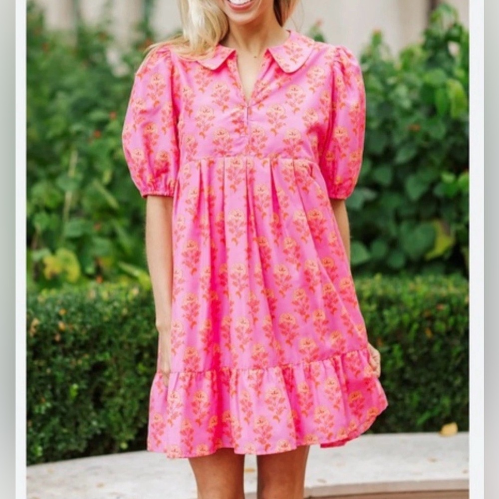 J. Marie Ella Ann Split Peter‎ Pan Collar Short Puffed Sleeve Tiered Dress Small
